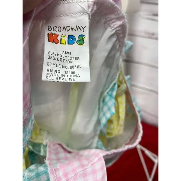 Broadway Kids Aqua Pink Gingham Smock Fish Tie Side Size 18 Months Two Piece Set - Picture 9 of 9
